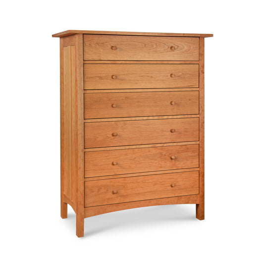 A solid wood Vermont Furniture Designs Burlington Shaker 6-Drawer Chest on a white background.