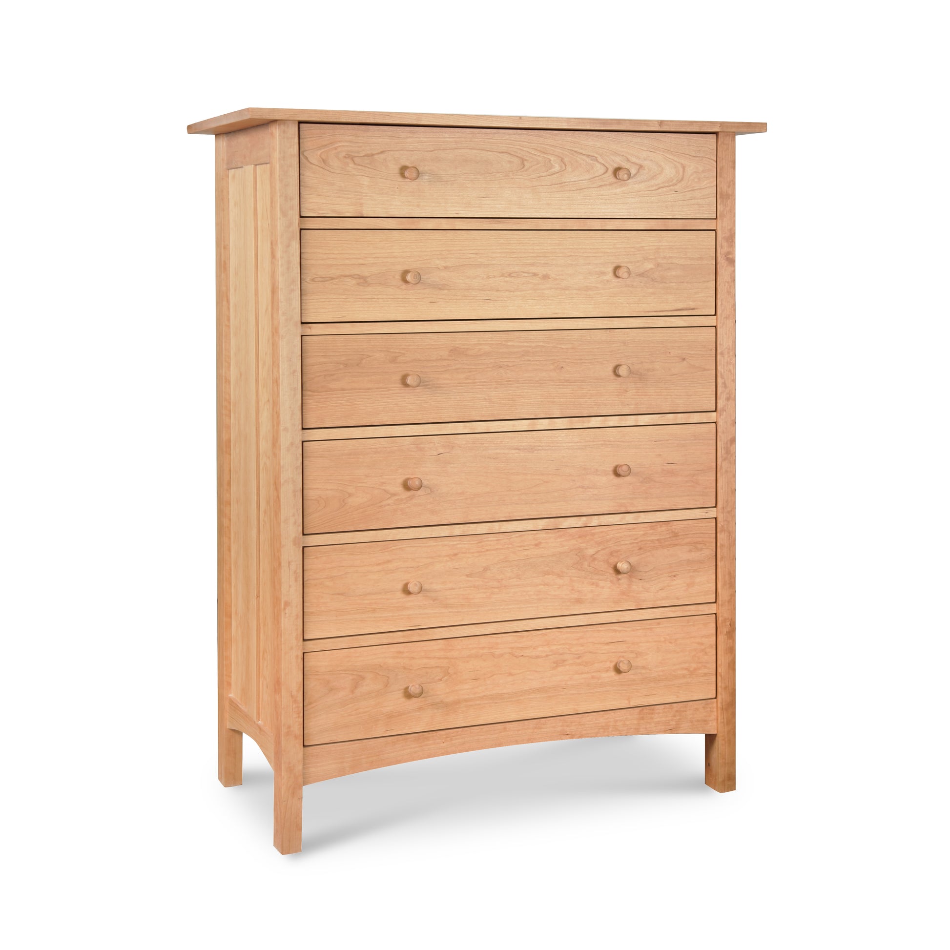 A solid wood six-drawer Vermont Furniture Designs Burlington Shaker Chest on a white background.