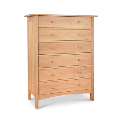 Burlington Shaker 6-Drawer Chest by Vermont Furniture Designs, solid wood with six handles, featuring a smooth finish and handcrafted elegance.