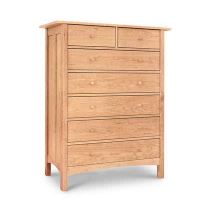 Burlington Shaker 7-Drawer Chest in natural wood finish with round knobs, featuring two small top drawers and four larger bottom drawers by Vermont Furniture Designs.