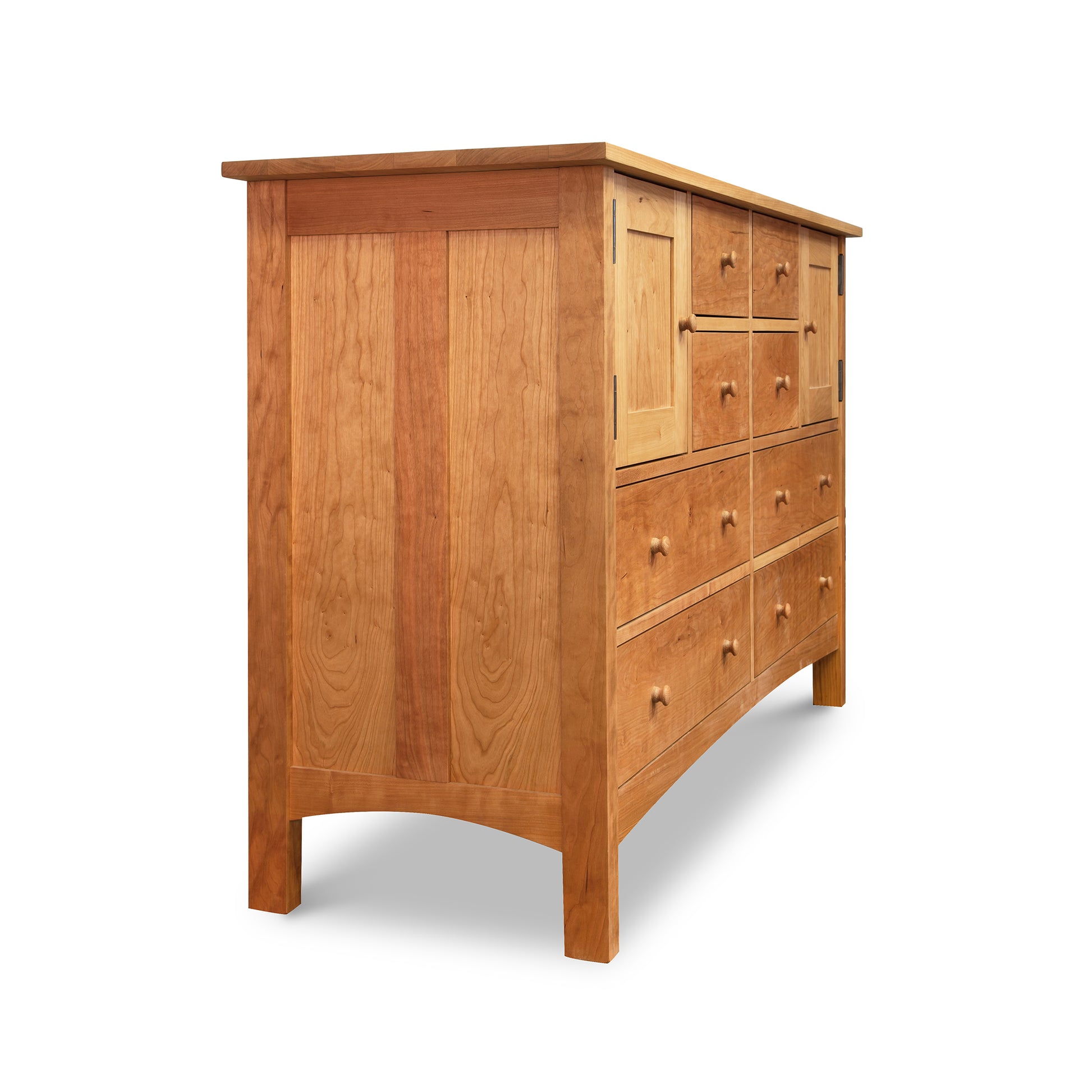 A luxury Vermont Furniture Designs Burlington Shaker 8-Drawer 2-Door Dresser with wooden drawers.