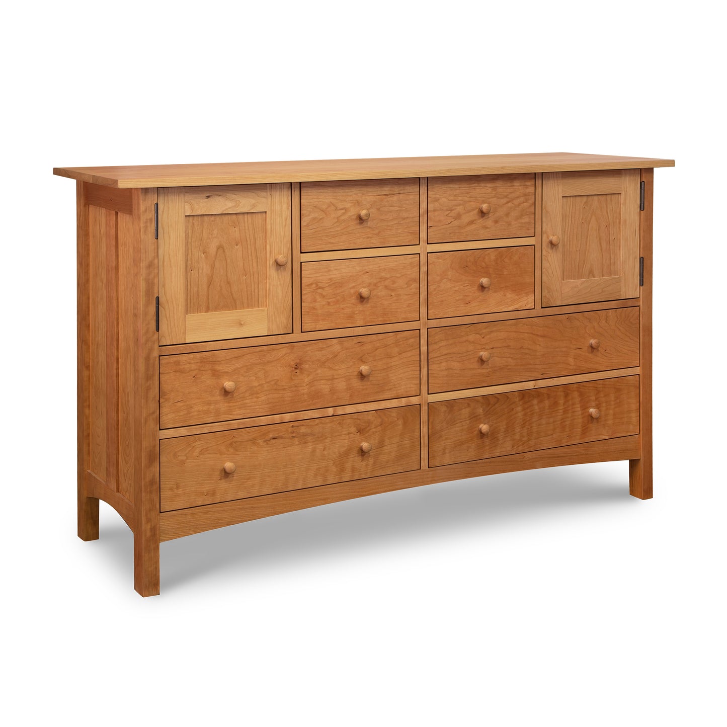 A luxury dresser, specifically the Burlington Shaker 8-Drawer 2-Door Dresser made by Vermont Furniture Designs, made of wood and featuring several drawers.