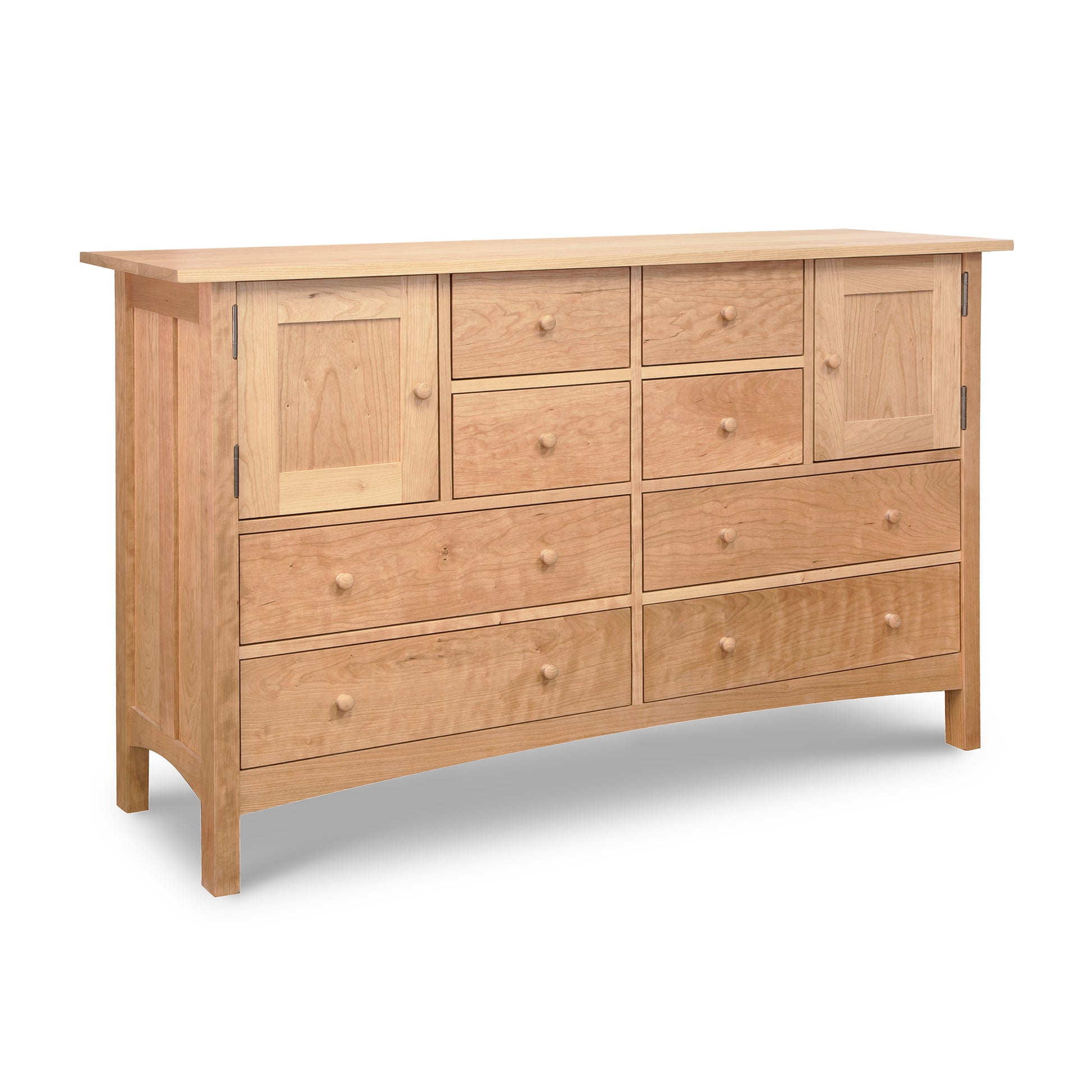 A luxury wooden dresser with drawers in the Vermont Furniture Designs Burlington Shaker 8-Drawer 2-Door Dresser style.