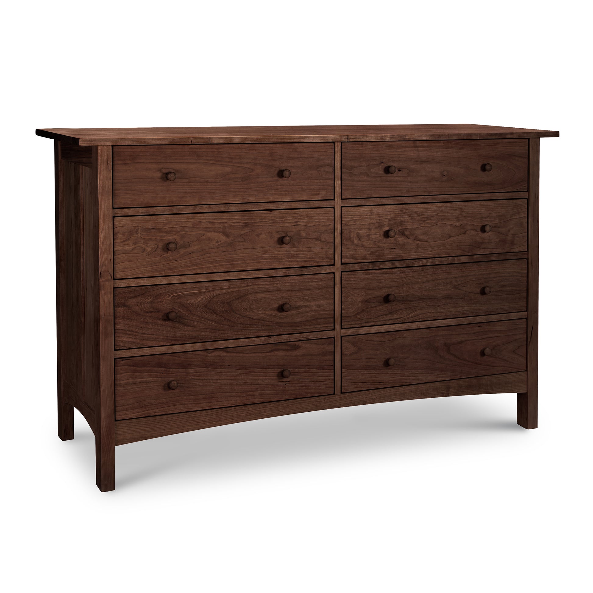 A luxury bedroom furniture piece, the Vermont Furniture Designs Burlington Shaker 8-Drawer Dresser #1, with a smooth finish, isolated on a white background.