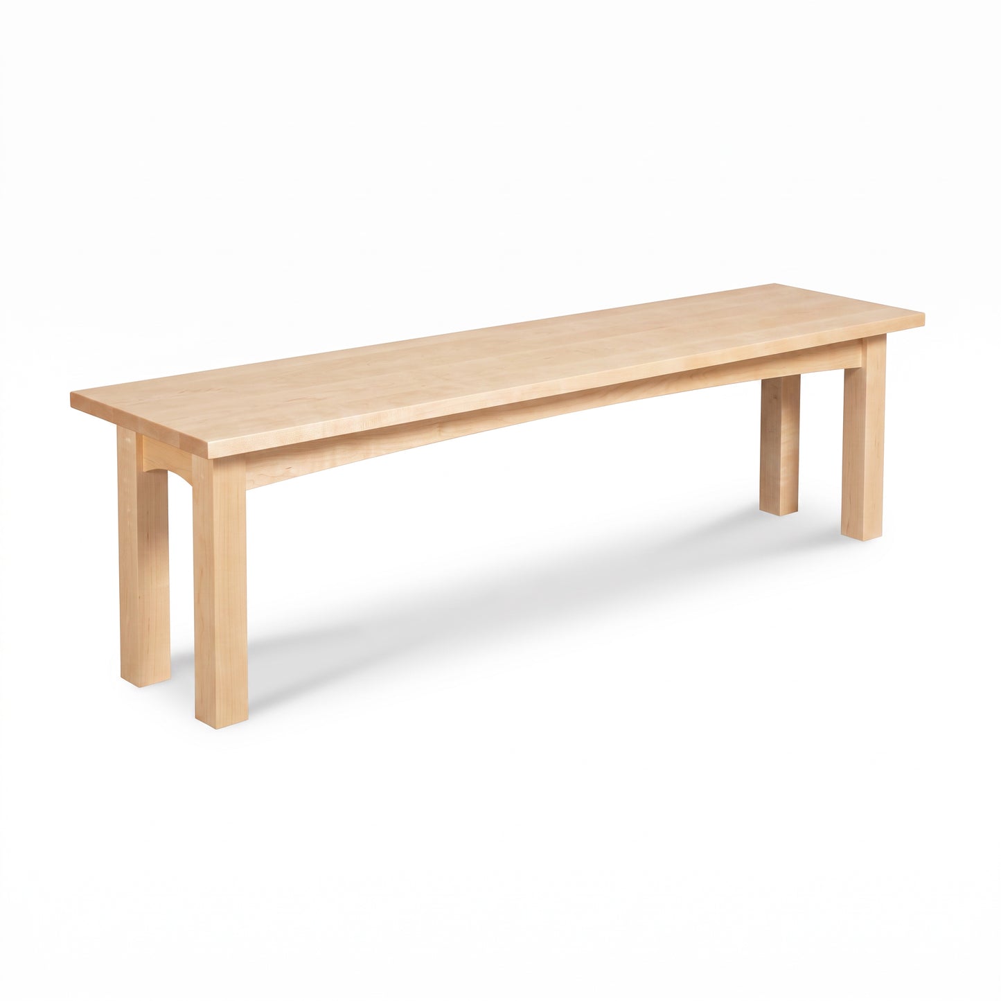 Burlington Shaker Bench by Vermont Furniture Designs in solid wood with a light finish and four sturdy legs, handcrafted in America.