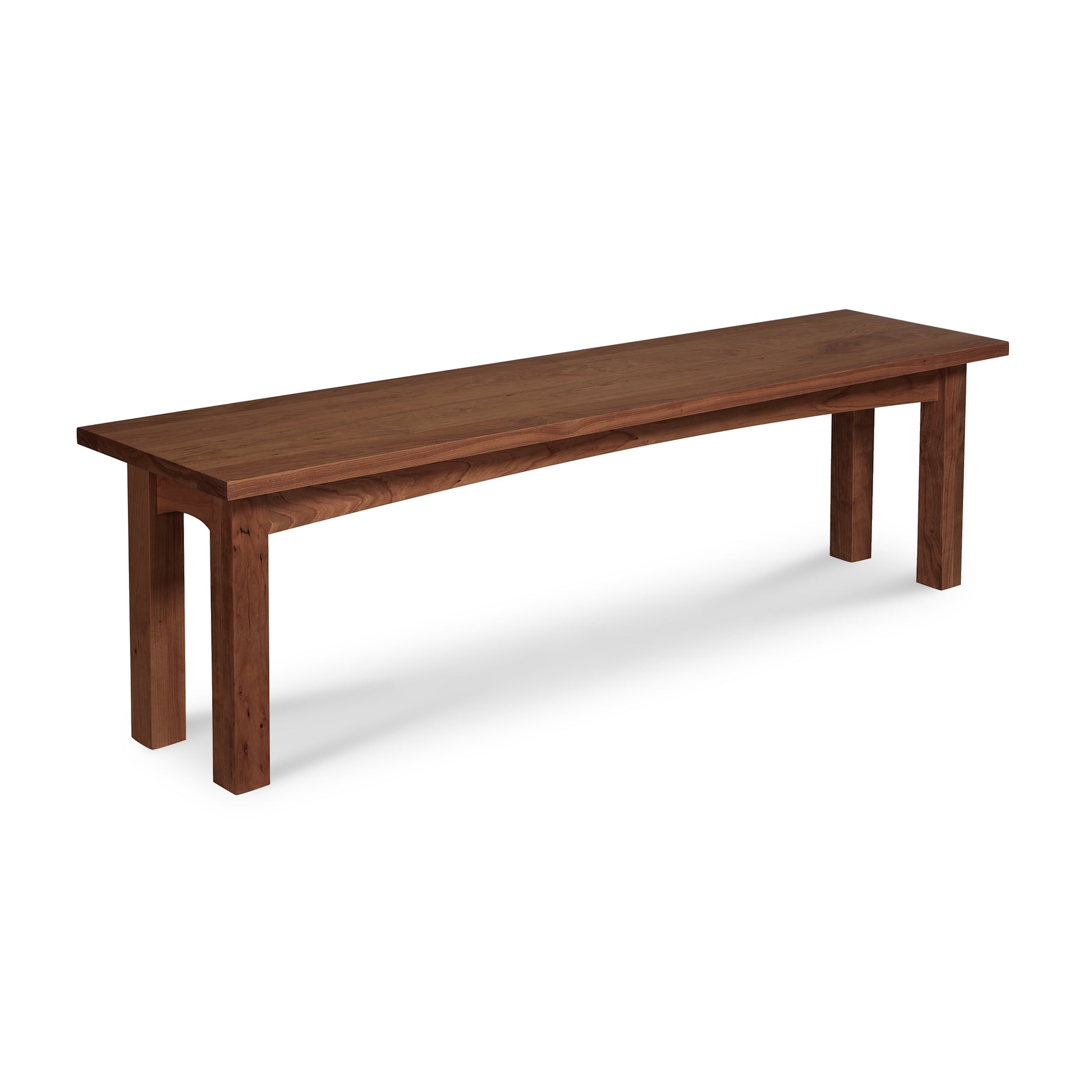 A simple Burlington Shaker Bench from Vermont Furniture Designs, with a rectangular top and four square legs, isolated on a white background.