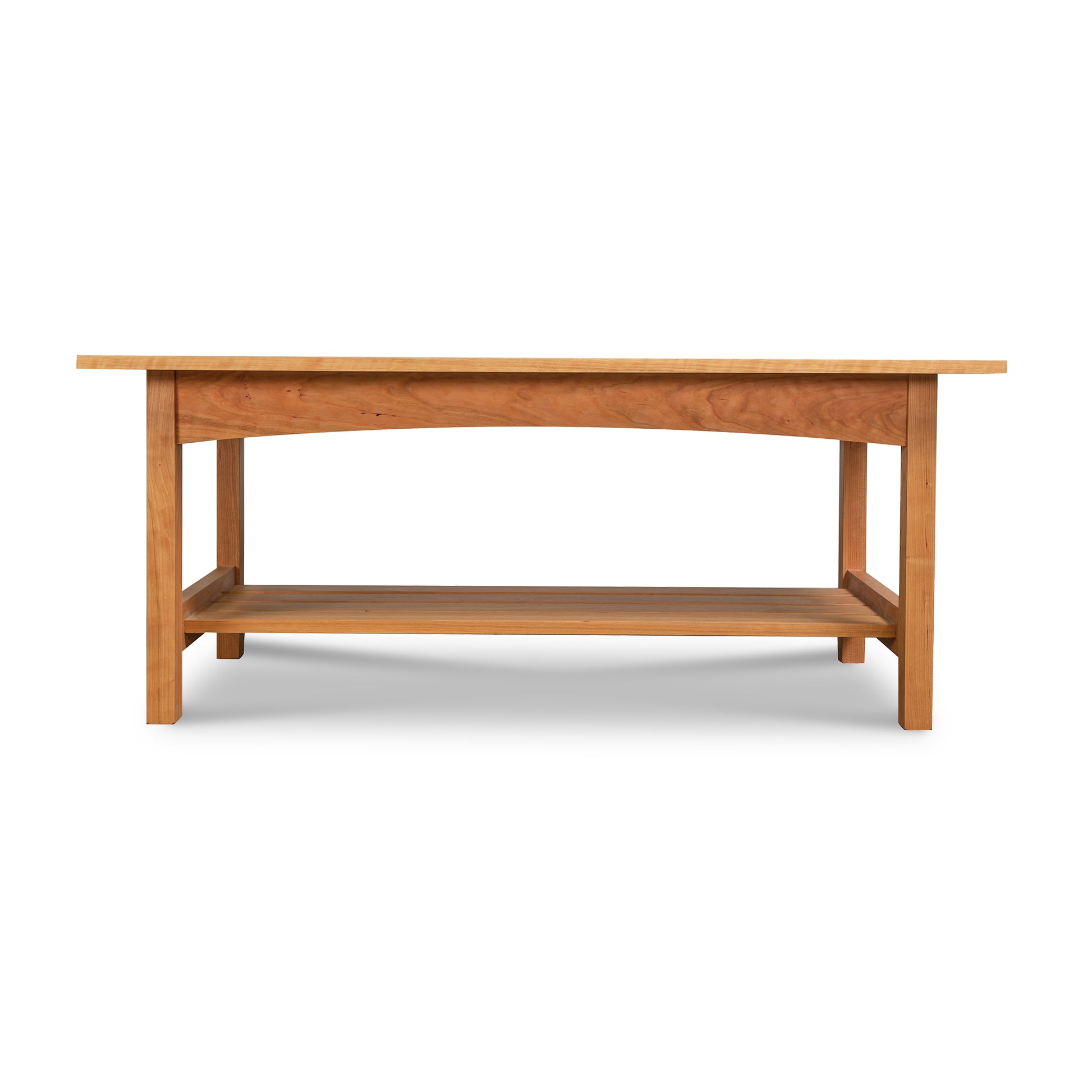 Handcrafted solid wood Burlington Shaker Coffee Table by Vermont Furniture Designs with minimalist design, flat top, and lower shelf, highlighting timeless craftsmanship and elegance.