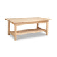 Handcrafted solid wood Burlington Shaker Coffee Table with lower shelf by Vermont Furniture Designs, emphasizing American craftsmanship.