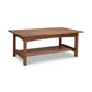 Burlington Shaker Coffee Table by Vermont Furniture Designs, rectangular with lower shelf, crafted in solid wood in classic Shaker style.