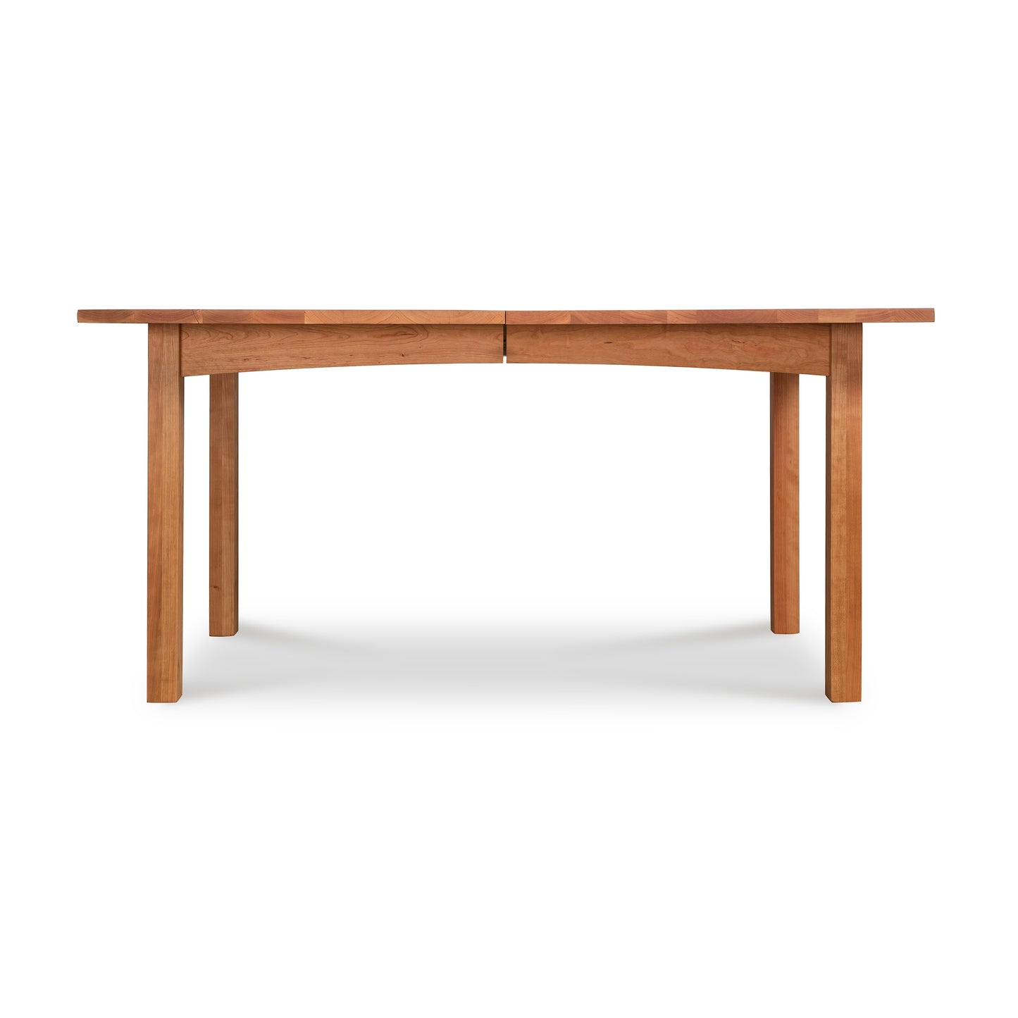 A rectangular wooden dining table with a light brown, eco-friendly oil finish. The table features straight legs and a smooth surface. This minimalist and functional piece is crafted by Vermont Furniture Designs, inspired by the Burlington Shaker Extension Dining Table - 40"x60" - Floor Model design.