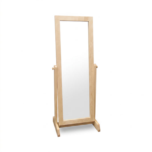 Burlington Shaker Floor Mirror by Vermont Furniture Designs featuring a light solid wood frame, sturdy legs, and classic side knobs.