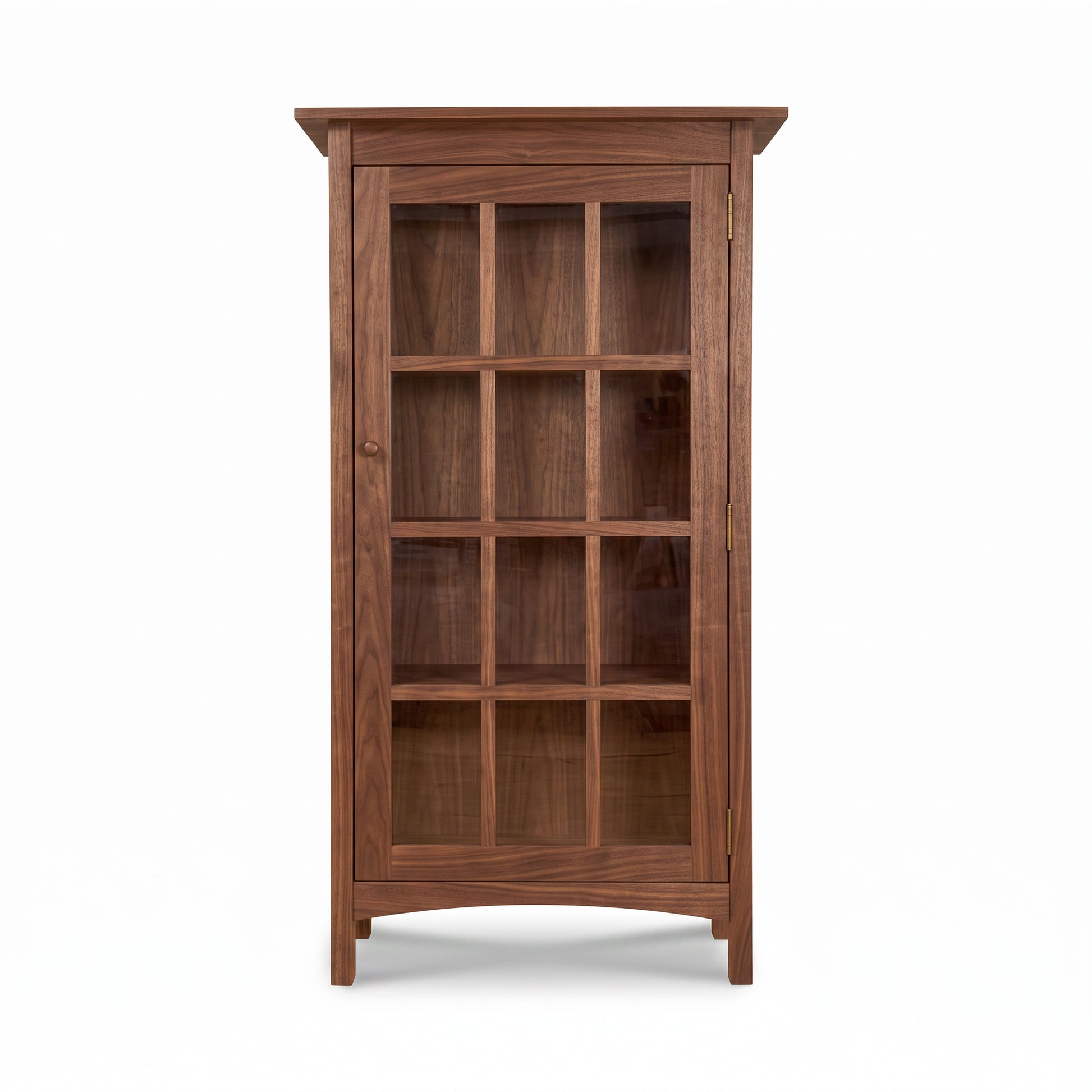 Burlington Shaker Glass Door Bookcase by Vermont Furniture Designs with grid-style doors and four short legs, handcrafted in solid wood.