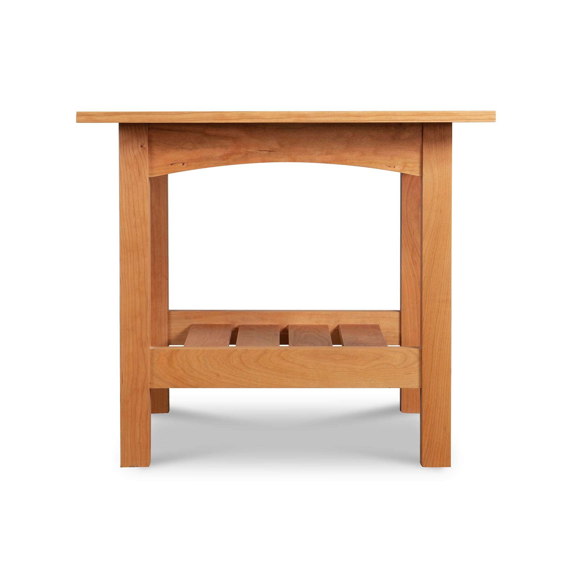 Burlington Shaker Lamp Table with a smooth rectangular top, four tapered legs, and a slatted lower shelf crafted by Vermont Furniture Designs.