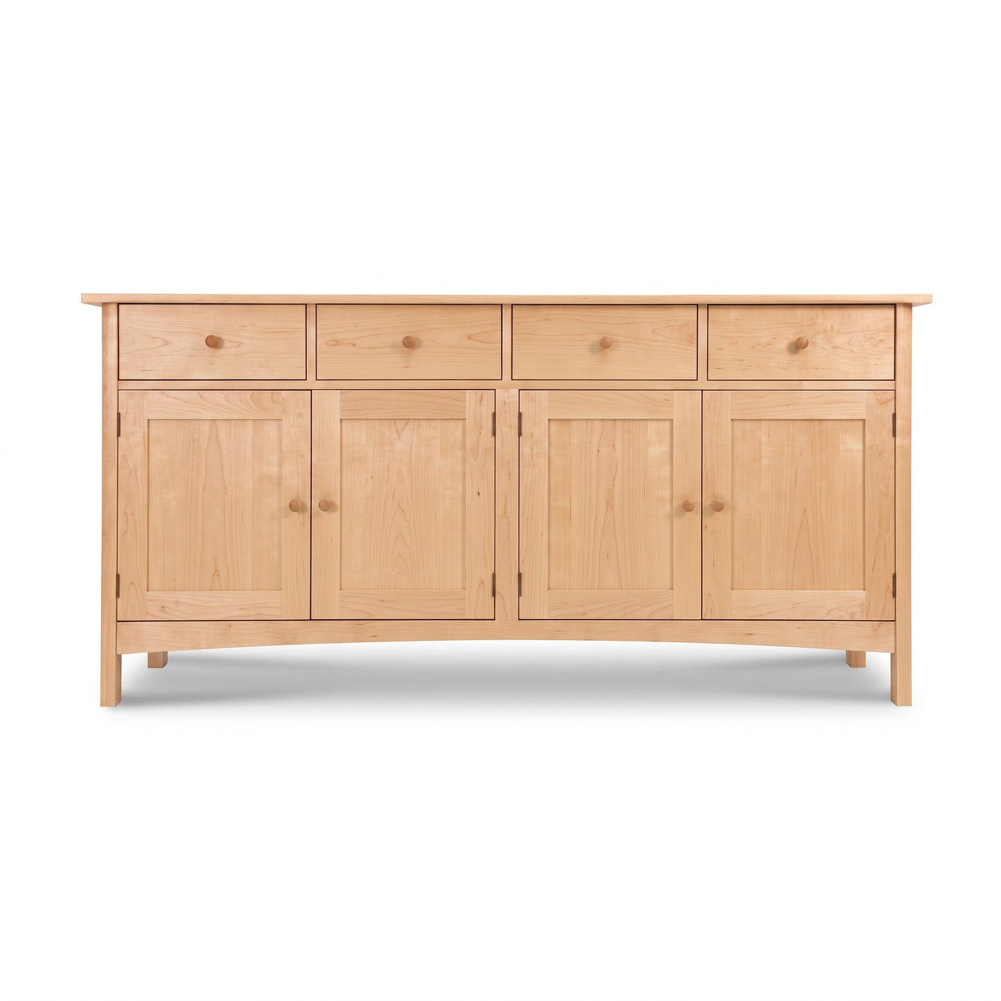 Burlington Shaker Long Sideboard by Vermont Furniture Designs with four drawers and cabinets, American made in solid wood.
