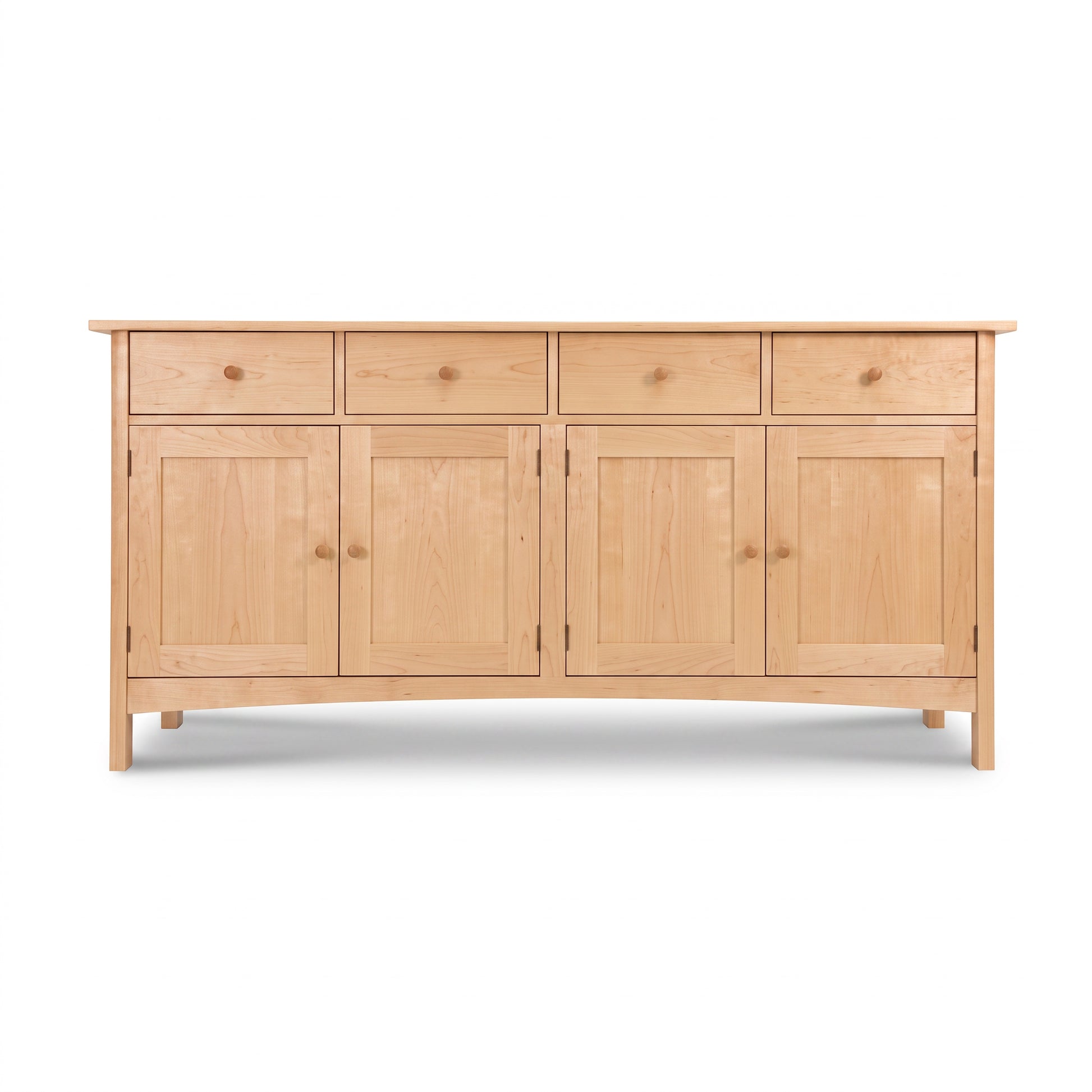 Burlington Shaker Long Sideboard by Vermont Furniture Designs with four drawers and cabinets, American made in solid wood.