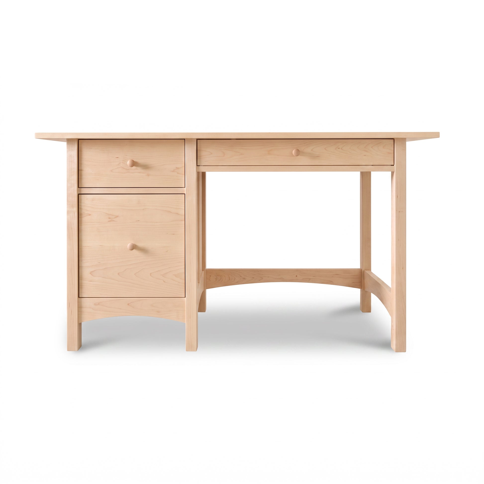 Burlington Shaker Study Desk by Vermont Furniture Designs in light wood with two left drawers and open right-side seating, crafted in America.
