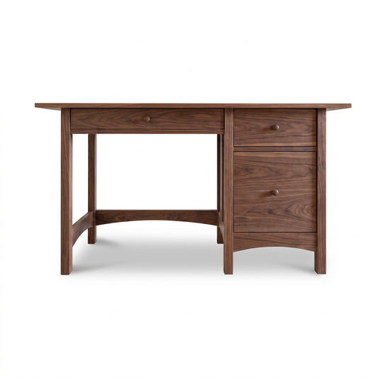 Burlington Shaker Study Desk by Vermont Furniture Designs in solid wood with a flat top and round handles, handcrafted in the USA.