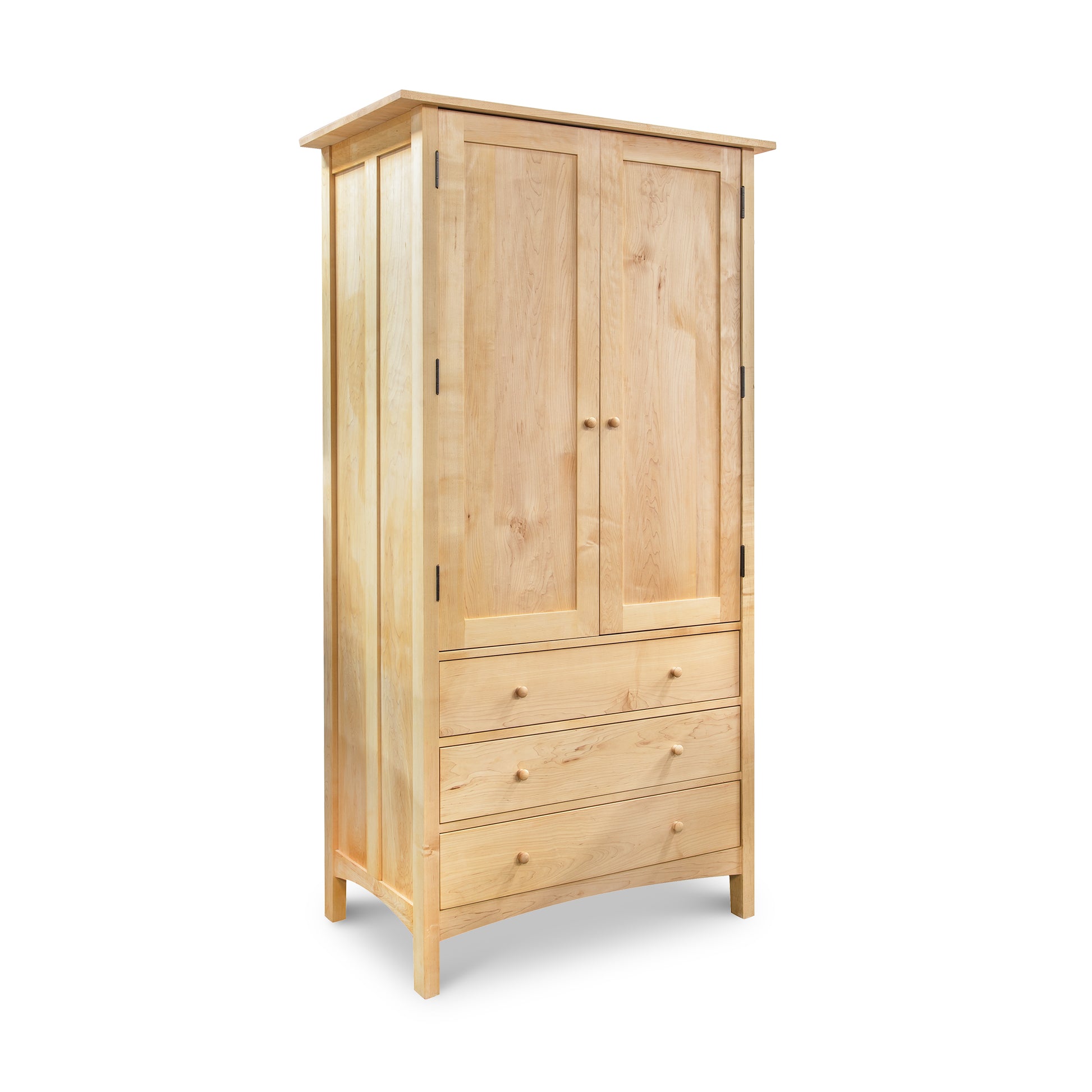 Vermont Furniture Designs Burlington Shaker Tall Armoire with two doors and three drawers on a white background.