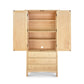 Burlington Shaker Tall Armoire by Vermont Furniture Designs featuring doors, three shelves, drawers, and a circular back hole; expertly handcrafted in Vermont.