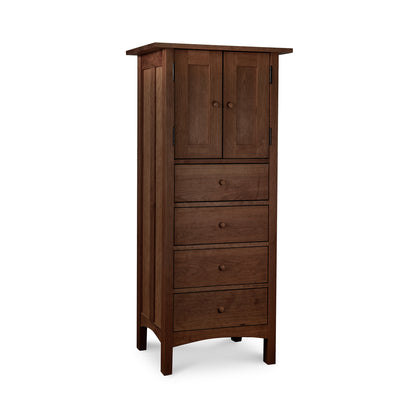 Burlington Shaker Tall Storage Chest from Vermont Furniture Designs, crafted from solid wood with two upper doors and four lower drawers featuring round knobs.