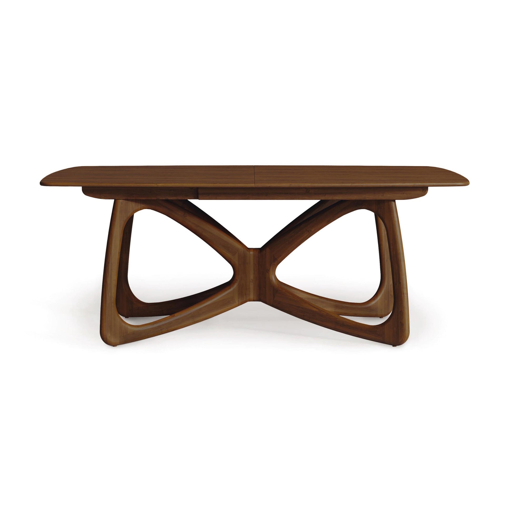 Copeland Furniture Butterfly Extension Dining Table - Modern elliptical wooden dining table with curved interlocking base, sustainably sourced hardwoods, and dark smooth finish. American made solid wood furniture.