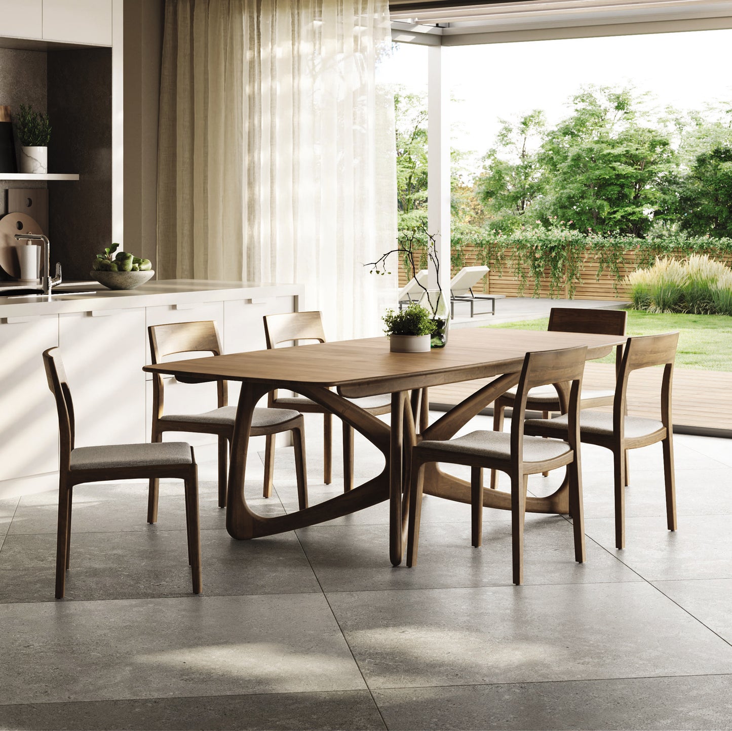 Copeland Furniture Butterfly Extension Dining Table with 6 chairs in a modern dining setup.