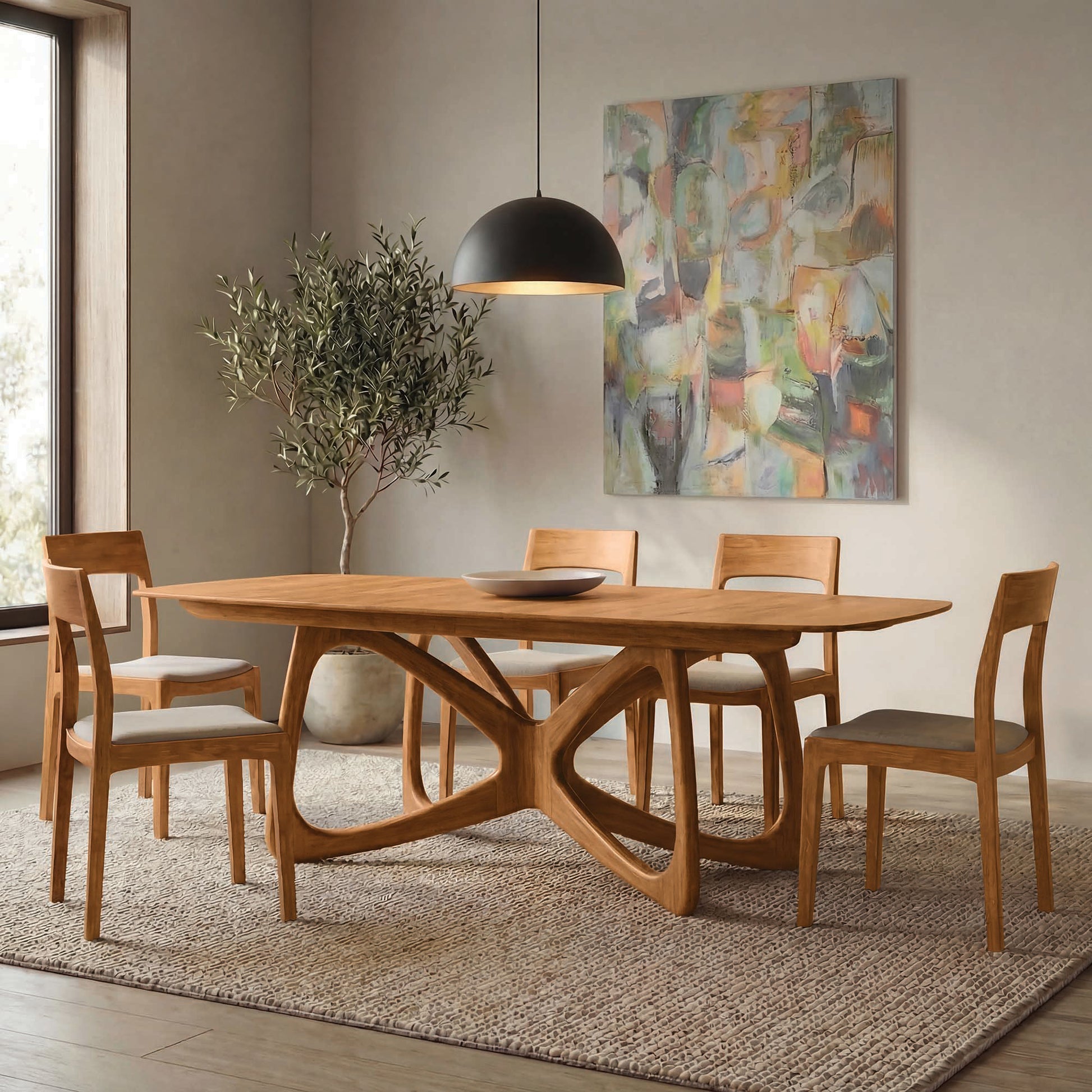 Copeland Furniture Butterfly Extension Dining Table with five matching chairs, handcrafted in America, showcased prominently in the dining room.