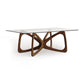 Alt text: Butterfly Glass Top Dining Table with Tempered Glass Top | Sustainable Solid Wood | American Made by Copeland Furniture