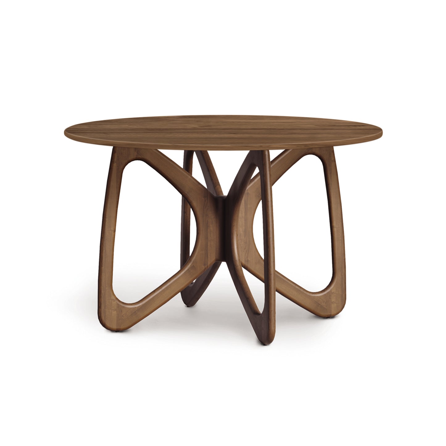 Copeland Furniture Butterfly Round Dining Table with Solid Top and Distinctive Intertwined Geometric Hardwood Base.