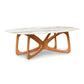Copeland Furniture Butterfly Table featuring an eco-friendly sintered stone top and striking geometric wood base, crafted in America.