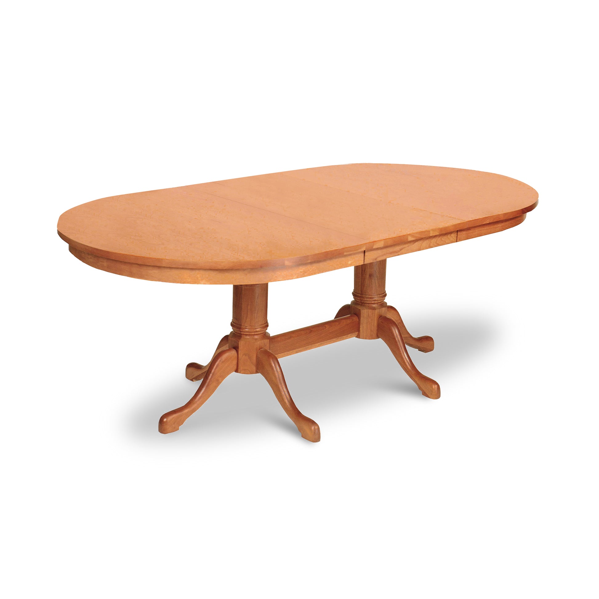 Solid Wood Cabriole Double Pedestal Extension Dining Table in Natural Cherry by Lyndon Furniture with Oval Top and Four Curved Legs - American Made Extendable Dining Table for Elegant, High Quality Home Furnishings.