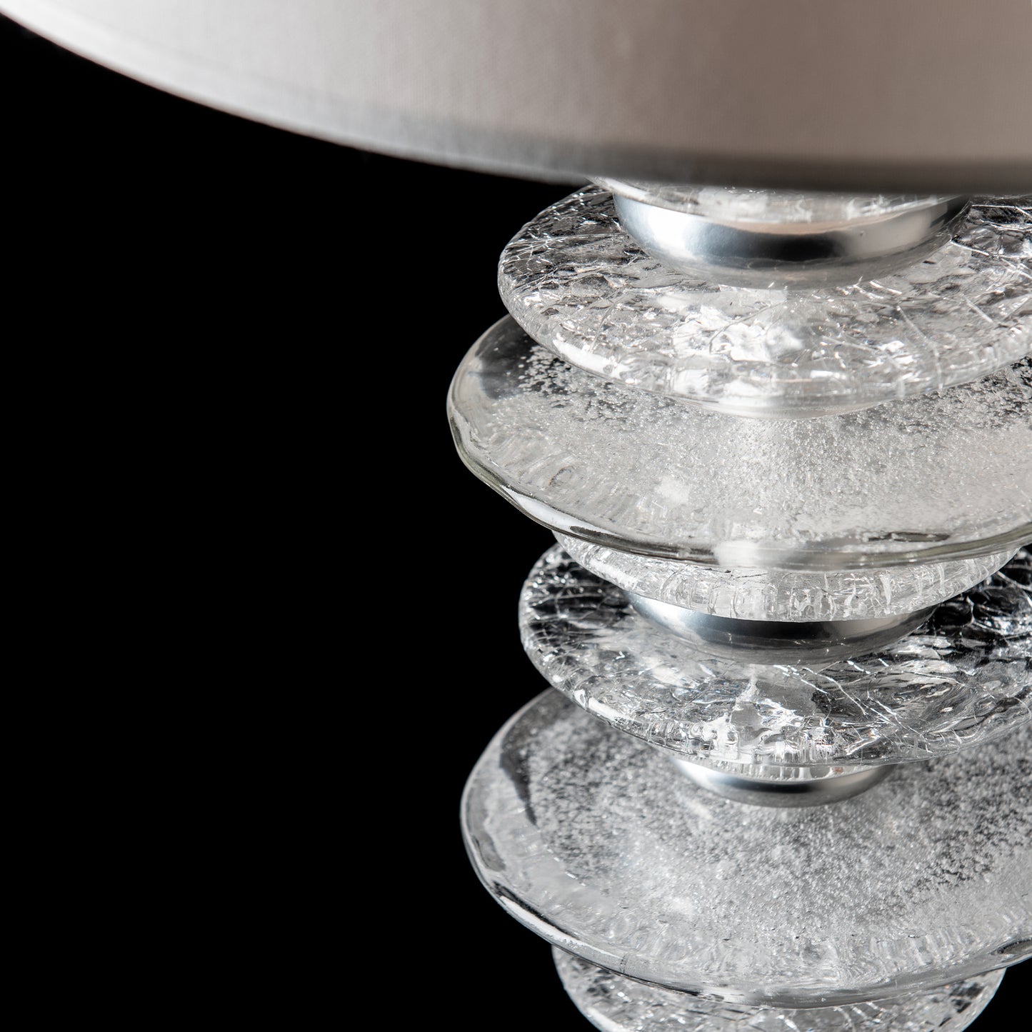 Hubbardton Forge Cairn Floor Lamp with stacked glass discs and metal accents, expertly crafted American made lighting furniture.