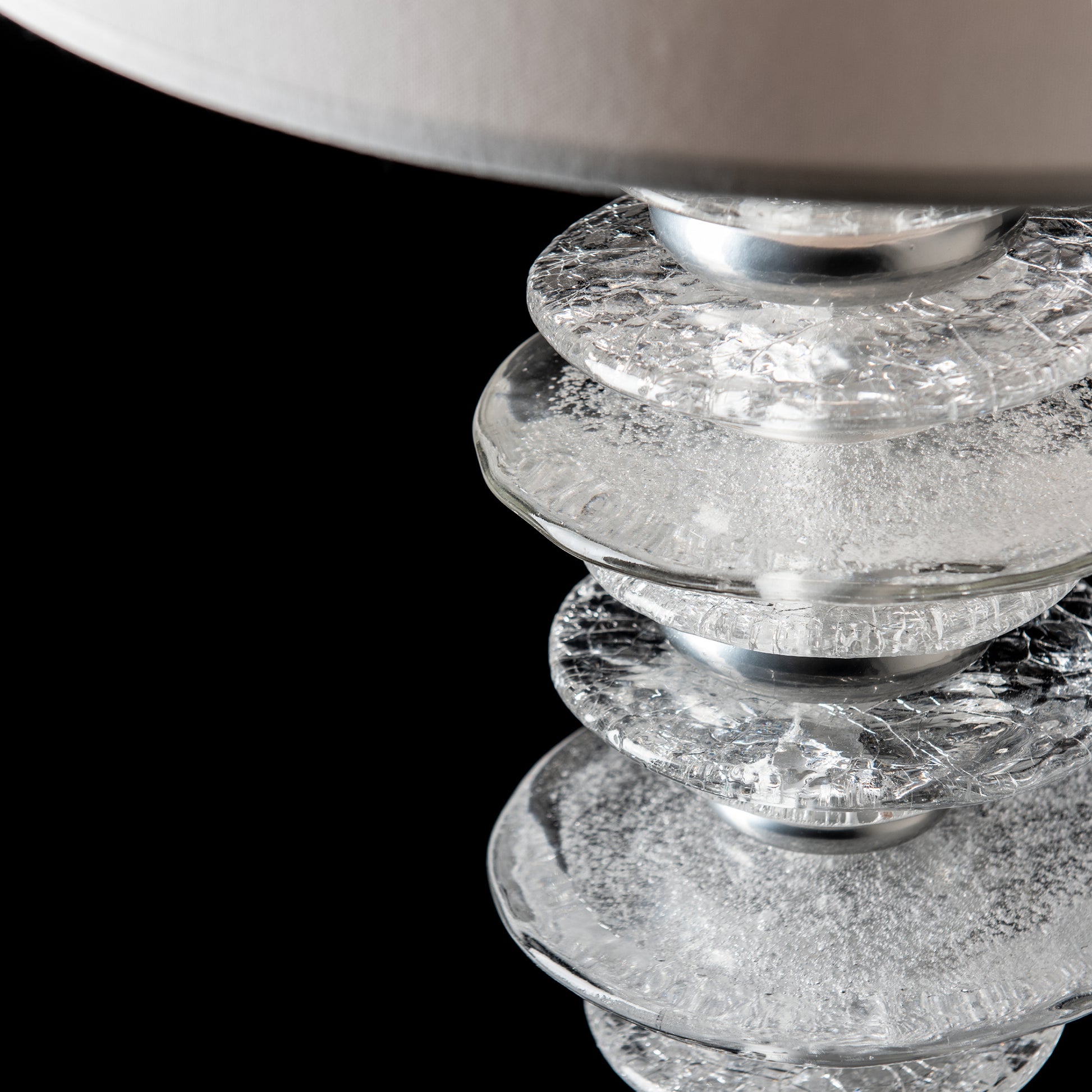 Hubbardton Forge Cairn Floor Lamp with stacked glass discs and metal accents, expertly crafted American made lighting furniture.