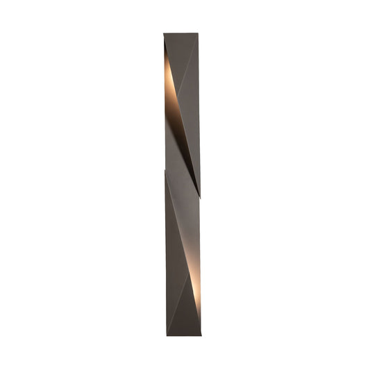 Carbon Large Outdoor Sconce by Hubbardton Forge featuring a tall, rectangular design with angled cutouts and hand-forged steel detailing.