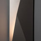 Hubbardton Forge Carbon Large Outdoor Sconce featuring angled panels and a modern design, showcased against a subtle gray background.