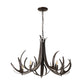 Hubbardton Forge Caribou 5-Light Chandelier featuring a dark-finish metal frame with a curved, antler-inspired design.