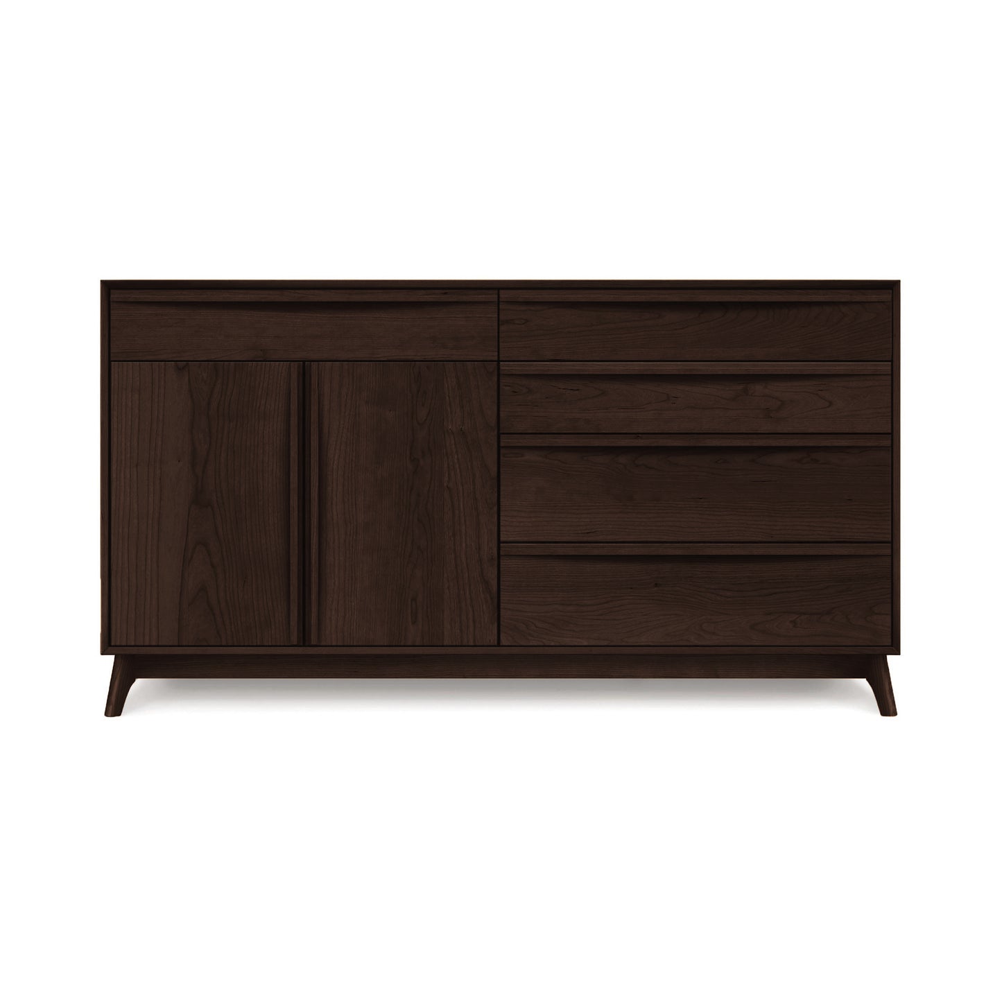 Catalina 5-Drawer, 2-Door Dresser by Copeland Furniture in solid wood with mid-century modern design and short angled legs.