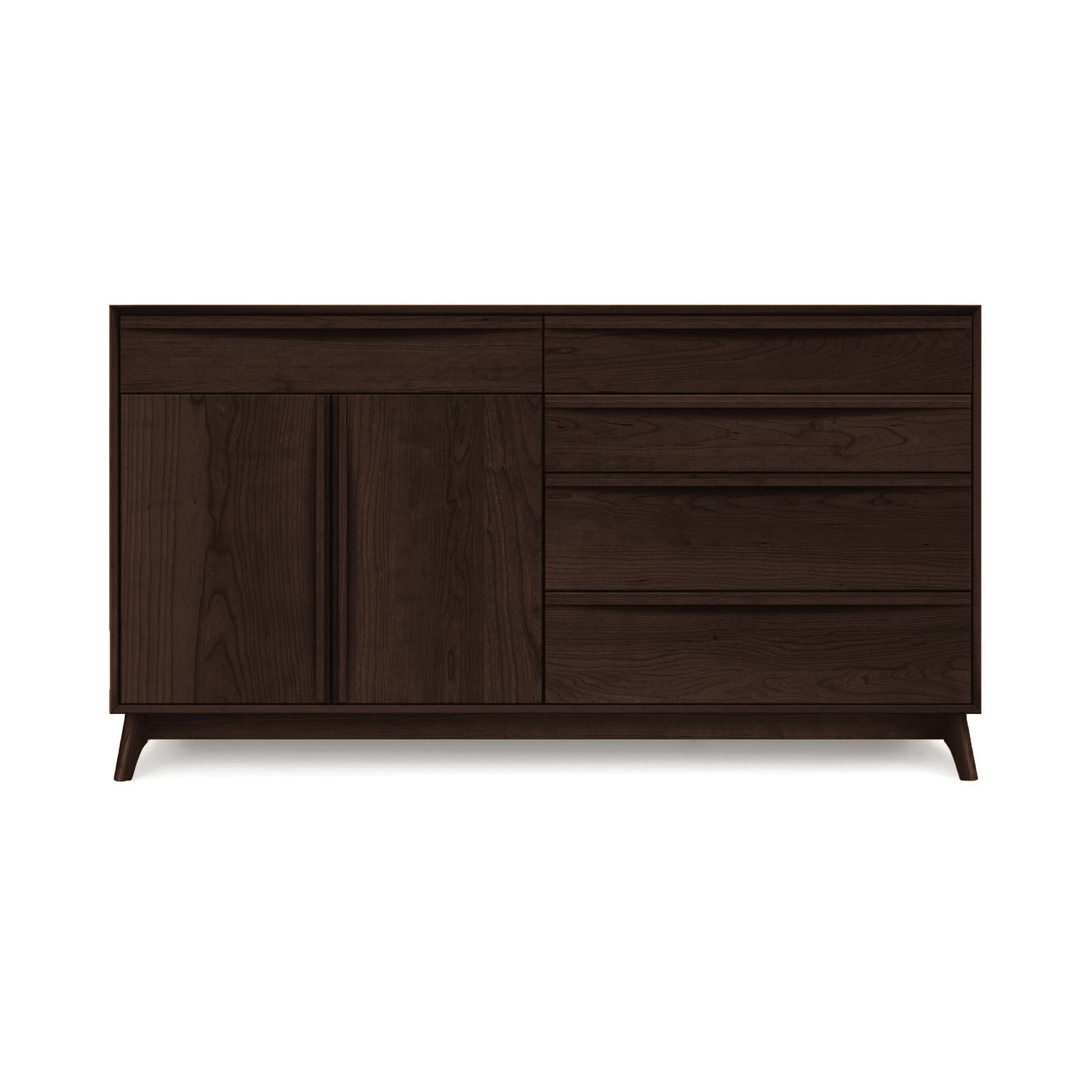 Catalina 5-Drawer, 2-Door Dresser by Copeland Furniture in solid wood with mid-century modern design and short angled legs.