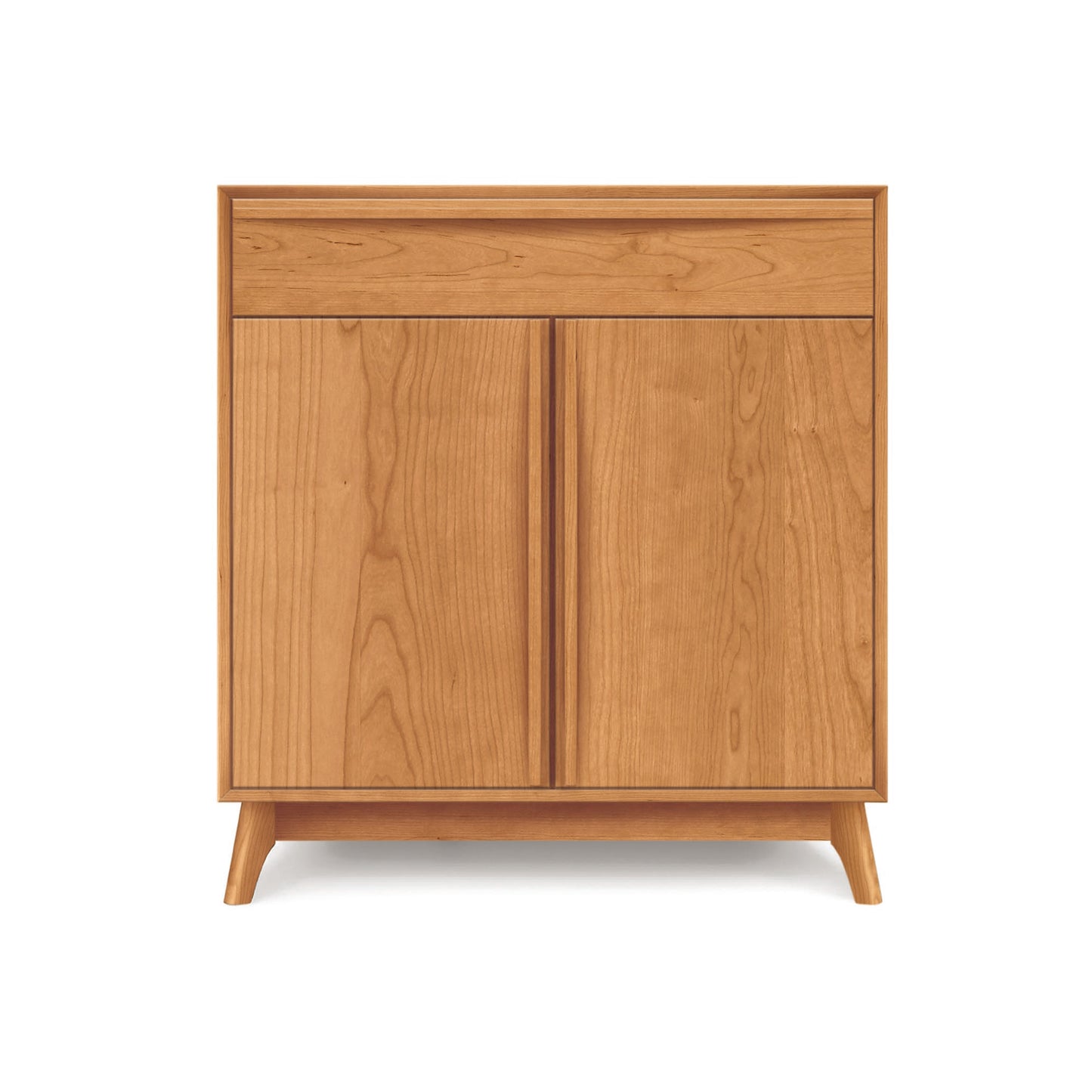 A Catalina 1-Drawer, 2-Door Buffet by Copeland Furniture with two doors on a plain background.
