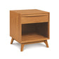The Catalina 1-Drawer Enclosed Shelf Nightstand by Copeland Furniture is a small wooden nightstand featuring a single drawer, perfect for adding a touch of modern functionality to any bedroom decor. Crafted with solid wood, this nightstand.