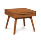 Modern Copeland Furniture Catalina 1-Drawer Nightstand, solid wood side table with angled legs on a white background.