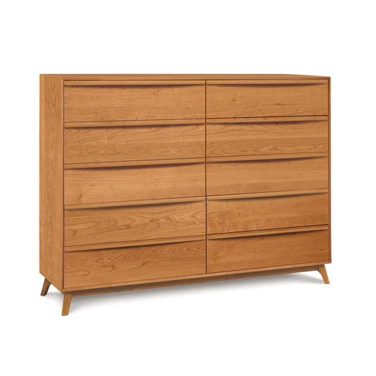 A Catalina 10-Drawer Dresser with angled legs on a white background.