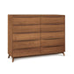 A Catalina 10-Drawer Dresser by Copeland Furniture, with six drawers and angled legs, isolated on a white background.