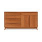 A mid-century modern Copeland Furniture Catalina 5-Drawer, 2-Door Buffet, a solid wood dining furniture piece with sliding doors and tapered legs against a white background.