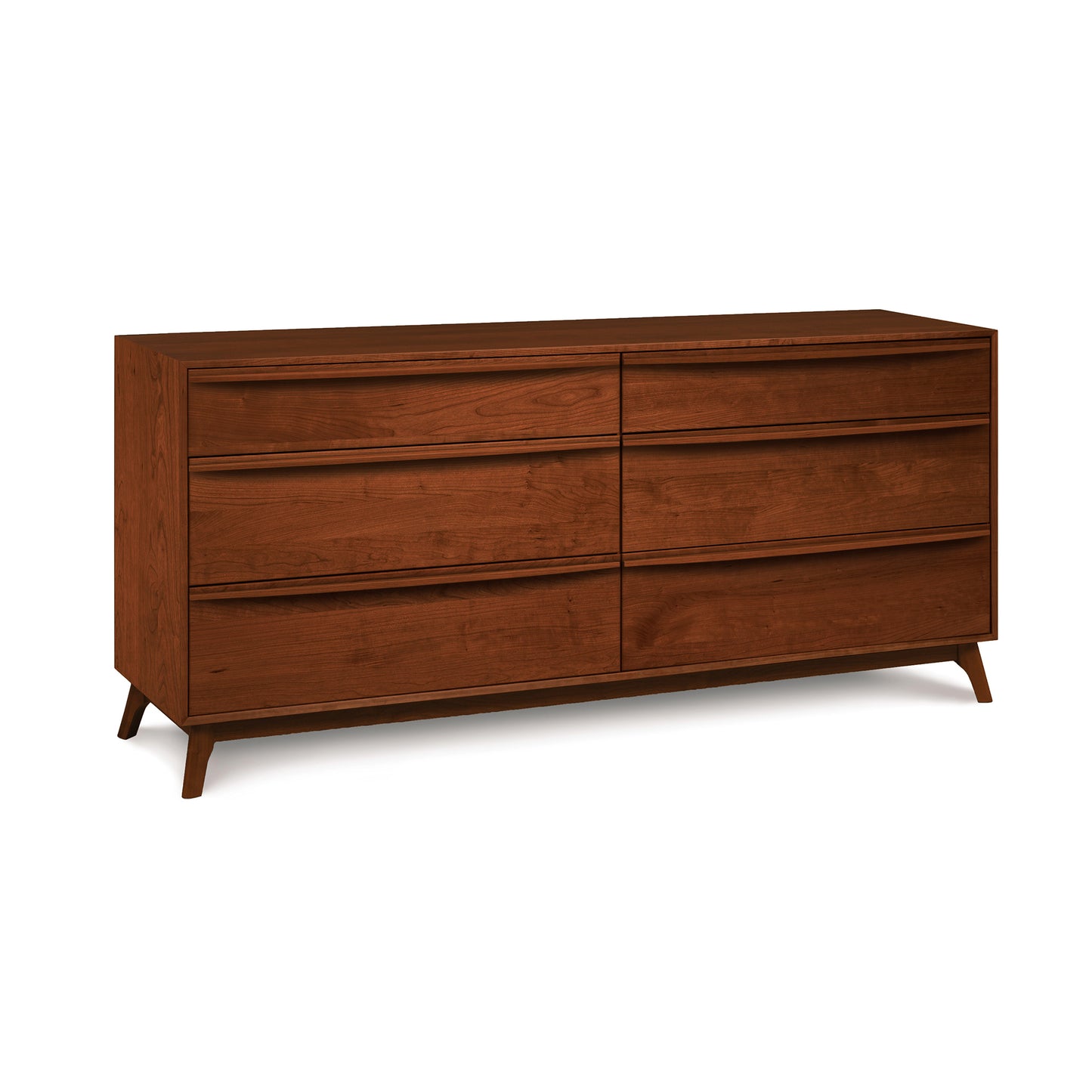 A modern Copeland Furniture Catalina 6-Drawer Dresser made from solid natural hardwood with six drawers and angled legs on a white background.