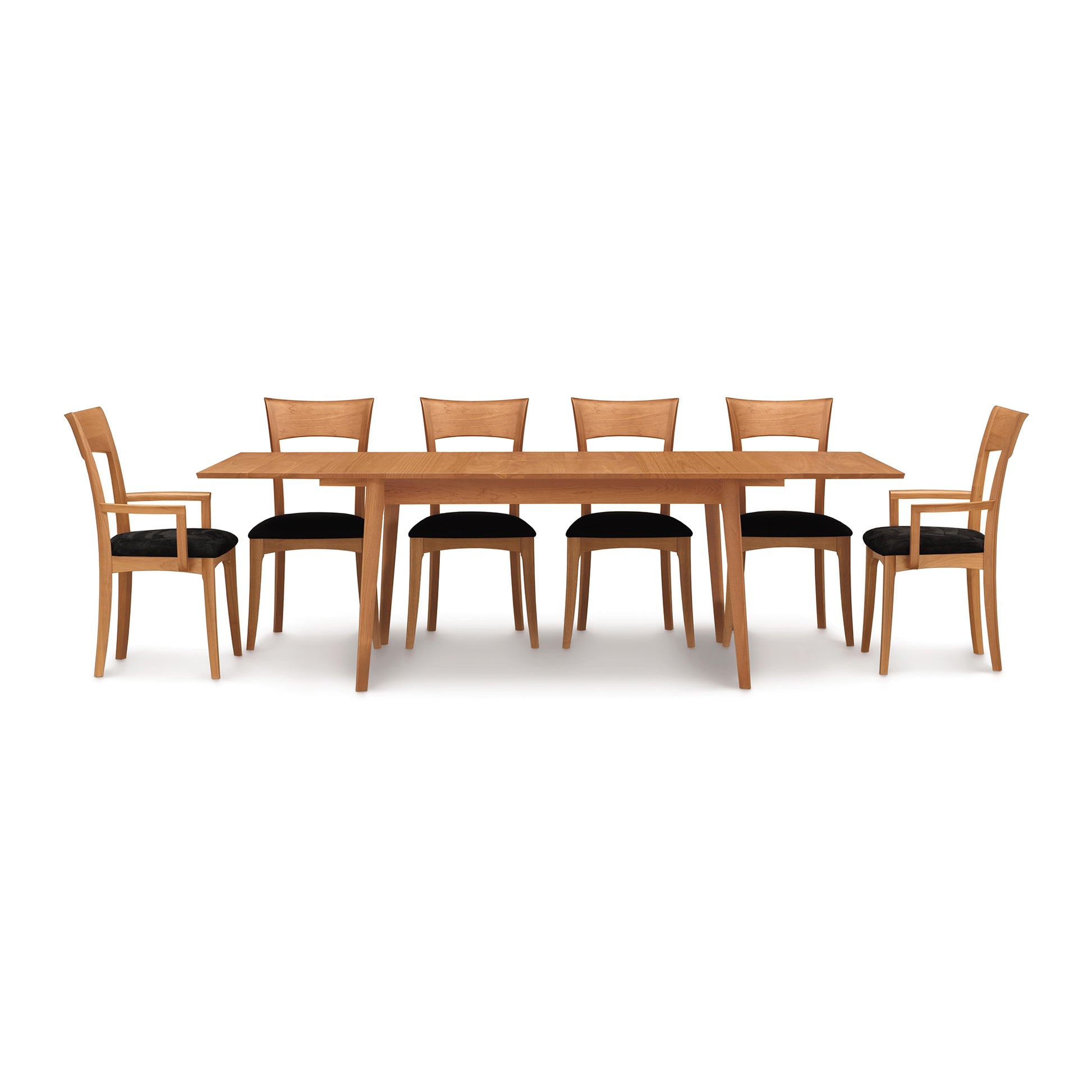 A Copeland Furniture Catalina Extension Table set with six matching chairs, isolated on a white background.