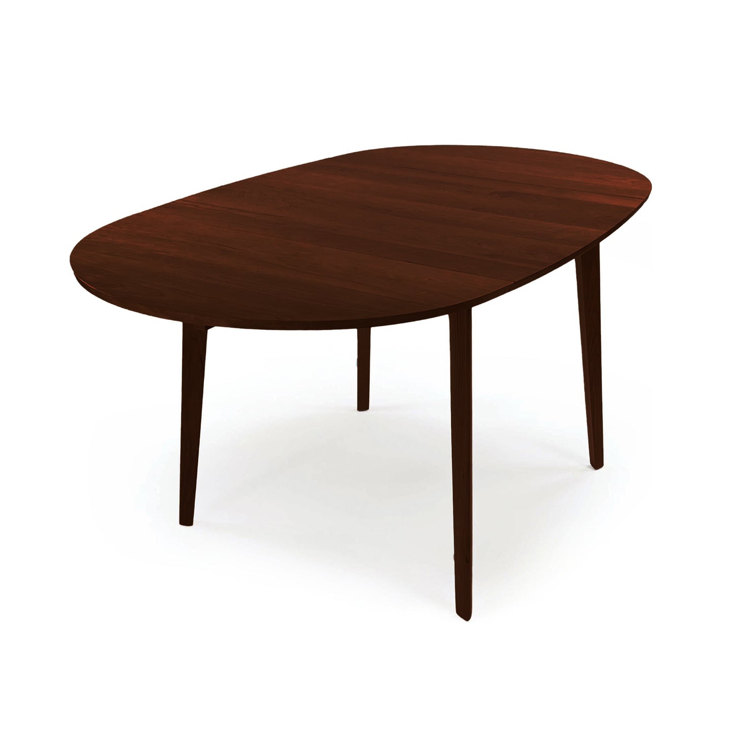 Copeland Furniture Catalina Drop-Leaf Dining Table features a dark brown, oval solid wood design with four legs, handcrafted in America.