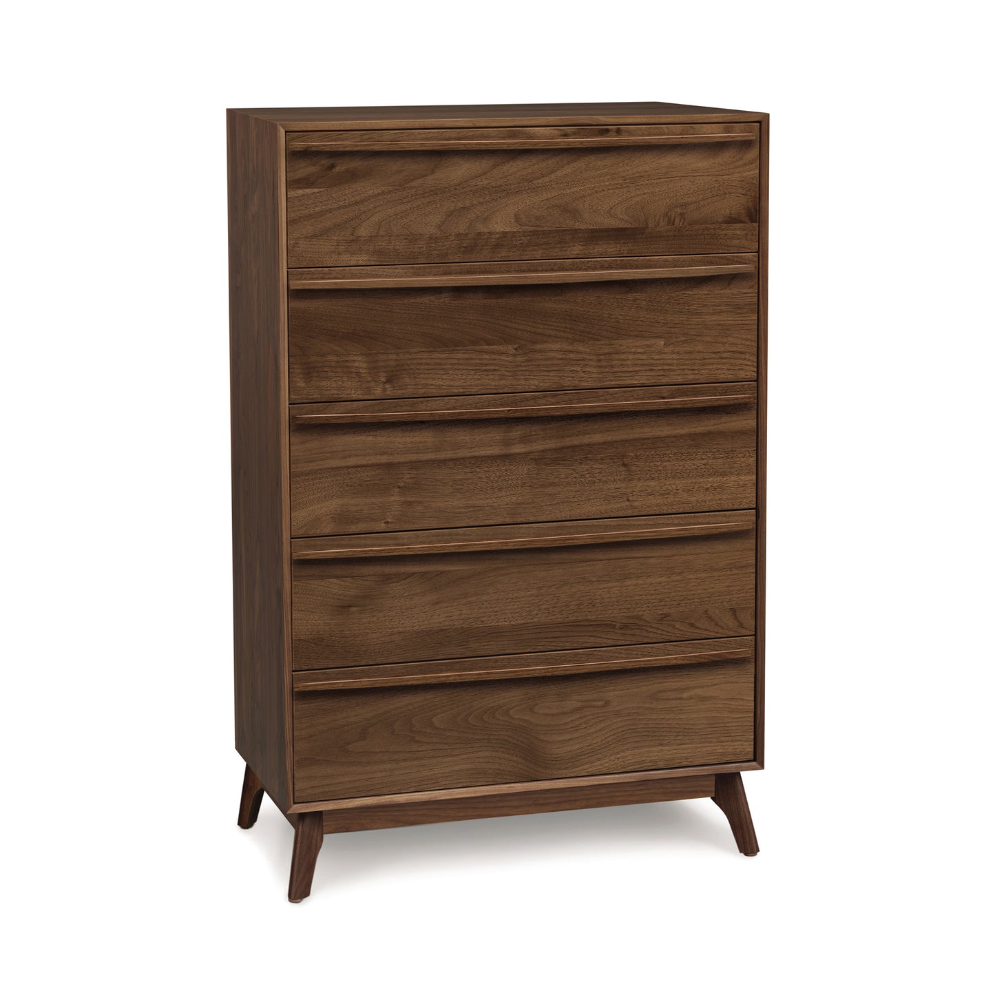 A modern wooden Catalina 5-Drawer Wide Chest, part of the Copeland Furniture Bedroom Furniture Collection, with five visible pull-out compartments, set against a white background.