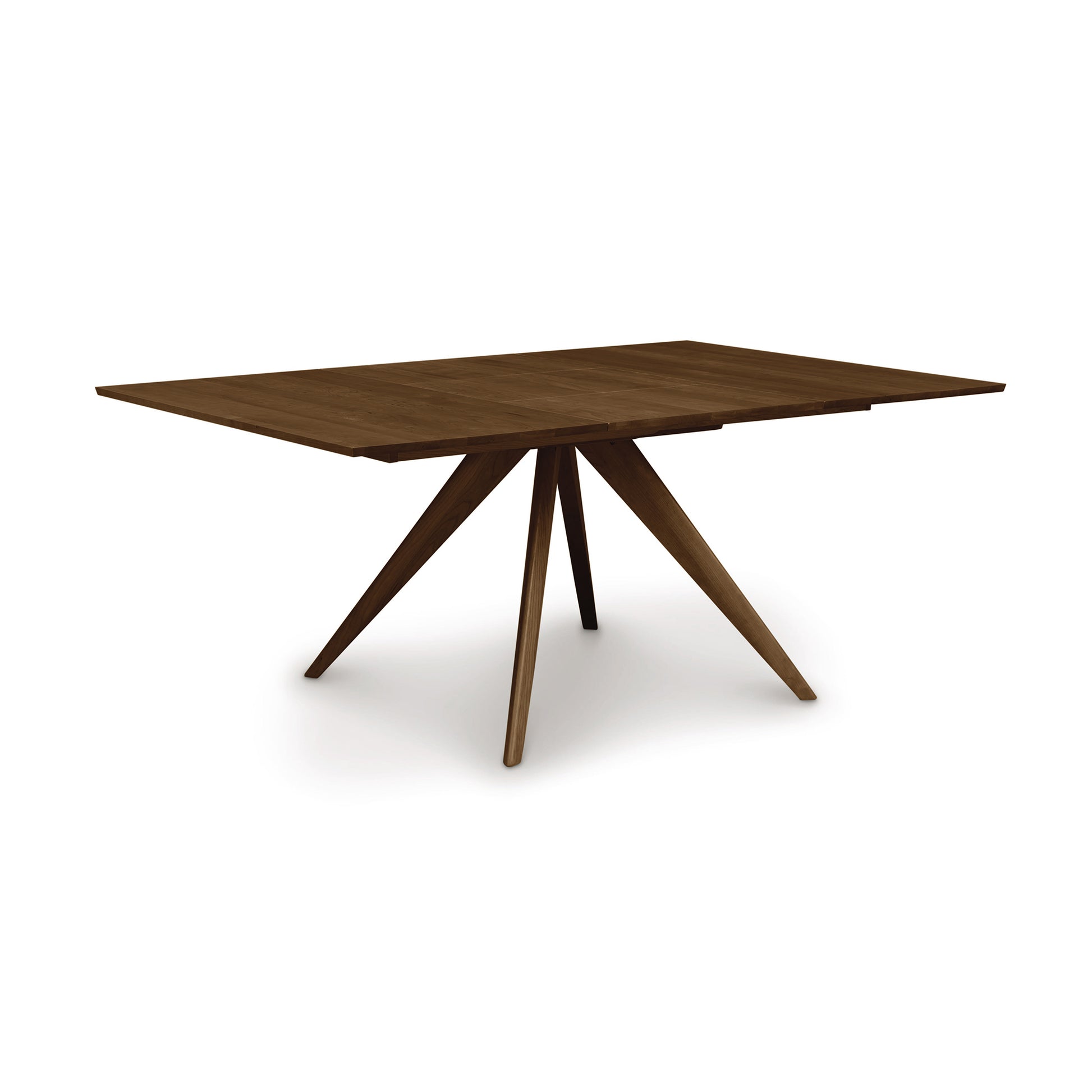 A dining table with two legs and a wooden top.