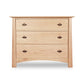 A Maple Corner Woodworks Cherry Moon 3-Drawer Chest with ample storage space, crafted with natural hardwoods, showcased against a clean white background.